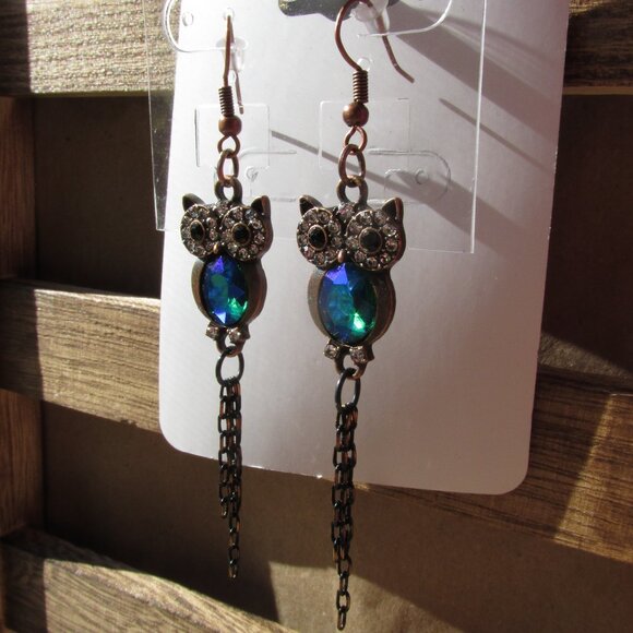 NEW Statement Owl Rhinestone Earrings - Picture 5 of 9